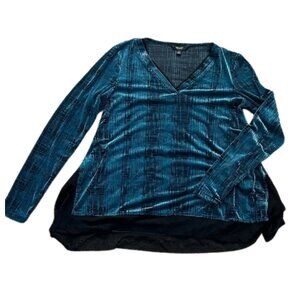 Simply Vera Vera Wang Turquoise Velvet Burnout Tunic Top Sheer Hemline - Size M